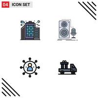 Universal Icon Symbols Group of 4 Modern Filledline Flat Colors of building group live record person Editable Vector Design Elements