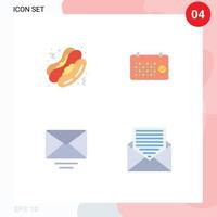 Modern Set of 4 Flat Icons Pictograph of hot dog mail calendar year communication Editable Vector Design Elements