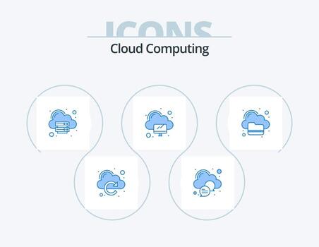 nube informática azul icono paquete 5 5 icono diseño. carpeta. nube. sincronizar computadora vector