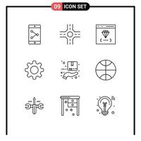 Set of 9 Vector Outlines on Grid for sport hand development delivery protection Editable Vector Design Elements