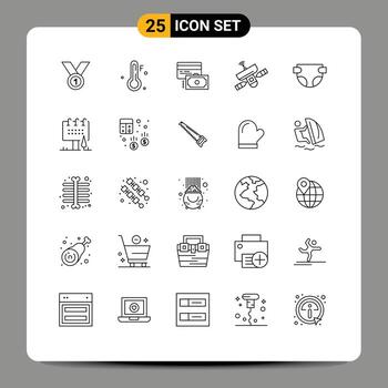 Set of 25 Vector Lines on Grid for space antenna temperature satellite payment Editable Vector Design Elements