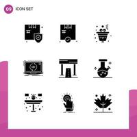 Group of 9 Modern Solid Glyphs Set for finish activities growth update new Editable Vector Design Elements
