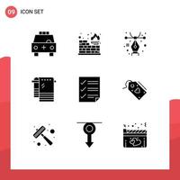 Set of 9 Vector Solid Glyphs on Grid for document checkmarks design wiping dry Editable Vector Design Elements