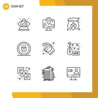 User Interface Pack of 9 Basic Outlines of work office education job fire Editable Vector Design Elements