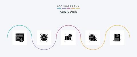 Seo and Web Glyph 5 Icon Pack Including page. document. web. internet. globe vector