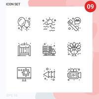 Mobile Interface Outline Set of 9 Pictograms of corn transfer taxi call online baby crib Editable Vector Design Elements