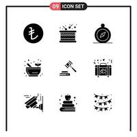 Pictogram Set of 9 Simple Solid Glyphs of heart law compass hammer soup Editable Vector Design Elements