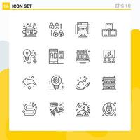 Pictogram Set of 16 Simple Outlines of idea stock domain production industry Editable Vector Design Elements