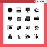 Group of 16 Solid Glyphs Signs and Symbols for device computer salon moon gym Editable Vector Design Elements