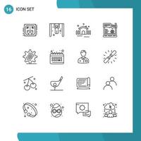 Set of 16 Modern UI Icons Symbols Signs for investment option construction gear browser Editable Vector Design Elements