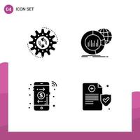 Universal Icon Symbols Group of 4 Modern Solid Glyphs of management infographic task chart online Editable Vector Design Elements