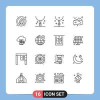 Modern Set of 16 Outlines Pictograph of location upload cheese folder cloud Editable Vector Design Elements