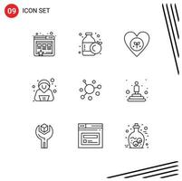 User Interface Pack of 9 Basic Outlines of crypto currency coin favorite elastic hacker Editable Vector Design Elements
