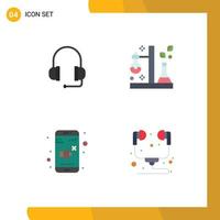 Pictogram Set of 4 Simple Flat Icons of headphones sound chemistry test control Editable Vector Design Elements