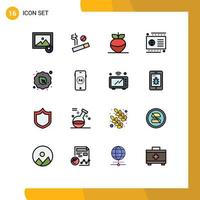 Group of 16 Flat Color Filled Lines Signs and Symbols for vegetarian raw vegetable leaf payment Editable Creative Vector Design Elements