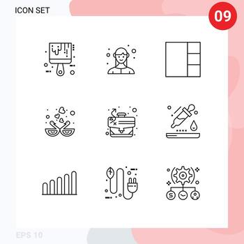 Pictogram Set of 9 Simple Outlines of tactics path grid kissing duck Editable Vector Design Elements