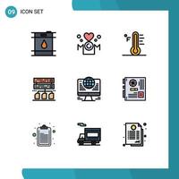 9 Filledline Flat Color concept for Websites Mobile and Apps connection management cloud data temperature Editable Vector Design Elements