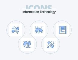 información tecnología azul icono paquete 5 5 icono diseño. descifrado criptografía. criptografía. análisis. datos vector