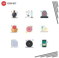 Pack of 9 Modern Flat Colors Signs and Symbols for Web Print Media such as breakfast target grave strategy office Editable Vector Design Elements