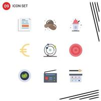 Modern Set of 9 Flat Colors and symbols such as atom euro straw hat currency sweet Editable Vector Design Elements