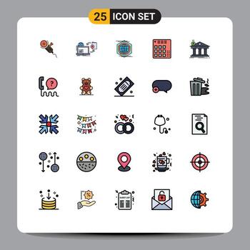 25 usuario interfaz lleno línea plano color paquete de moderno señales y símbolos de En Vivo controlador publicar audio espacio editable vector diseño elementos