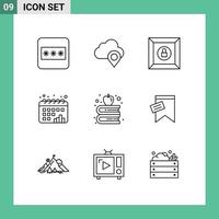 Group of 9 Modern Outlines Set for mark books lock apple dots Editable Vector Design Elements