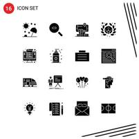 Set of 16 Modern UI Icons Symbols Signs for invoice computer reality star award Editable Vector Design Elements