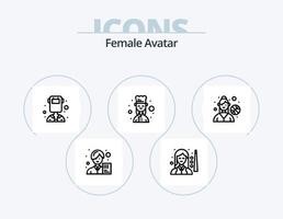 hembra avatar línea icono paquete 5 5 icono diseño. ocio. femenino. científico. bolos. policía vector
