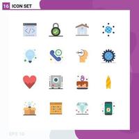 User Interface Pack of 16 Basic Flat Colors of seo idea home bulb globe Editable Pack of Creative Vector Design Elements