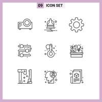 Set of 9 Vector Outlines on Grid for consumer temperature basic summer adjust Editable Vector Design Elements