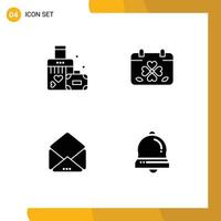 Pack of 4 creative Solid Glyphs of briefcase message wedding day open Editable Vector Design Elements