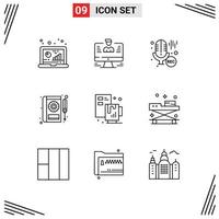 Pictogram Set of 9 Simple Outlines of repair car report book professional Editable Vector Design Elements