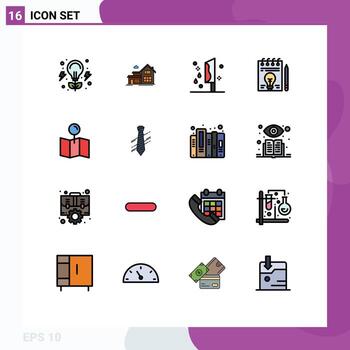 16 User Interface Flat Color Filled Line Pack of modern Signs and Symbols of location bulb blood document murder Editable Creative Vector Design Elements