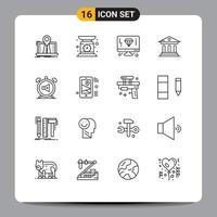 Group of 16 Modern Outlines Set for alarm campus weighing bank page Editable Vector Design Elements