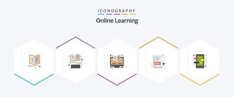 Online Learning 25 Flat icon pack including course. app. online. pdf file. pdf vector