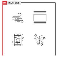 Mobile Interface Line Set of 4 Pictograms of blow app spring layout notification Editable Vector Design Elements