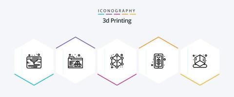 3d Printing 25 Line icon pack including shape. cube. design. 3d. printing vector