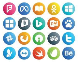 20 social medios de comunicación icono paquete incluso gorjeo tripadvisor bing abierto fuente Firefox vector