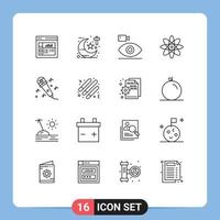 Modern Set of 16 Outlines Pictograph of music audio camcorder science atom Editable Vector Design Elements