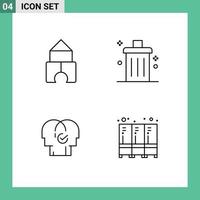 Pack of 4 Modern Filledline Flat Colors Signs and Symbols for Web Print Media such as building human bin garbage resources Editable Vector Design Elements