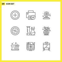 User Interface Pack of 9 Basic Outlines of shopping line camera commerce discount Editable Vector Design Elements