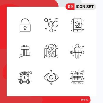 Set of 9 Modern UI Icons Symbols Signs for project management business idea mobile active learning cross Editable Vector Design Elements