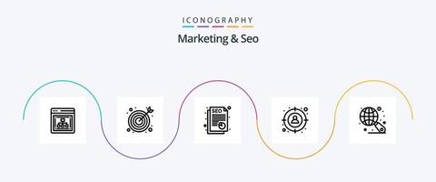 márketing y seo línea 5 5 icono paquete incluso . Internet. SEO globo. hombre vector