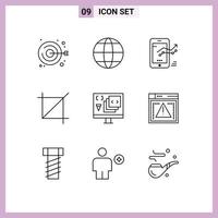 Pack of 9 creative Outlines of coding tool graph symbols crop Editable Vector Design Elements