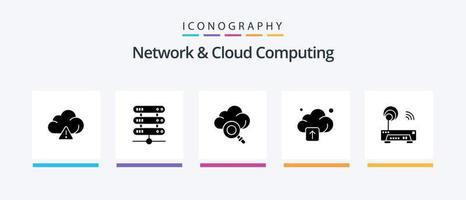 Network And Cloud Computing Glyph 5 Icon Pack Including . router. research. electronic. technology. Creative Icons Design vector