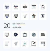 20 Multimedia Flat Color icon Pack like paper log attach document mail vector