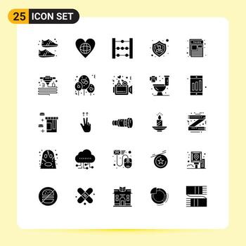 25 User Interface Solid Glyph Pack of modern Signs and Symbols of page user like protect action Editable Vector Design Elements