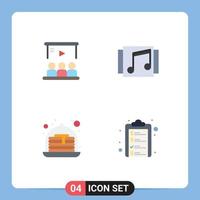 Mobile Interface Flat Icon Set of 4 Pictograms of presentation songs team media strawberry Editable Vector Design Elements