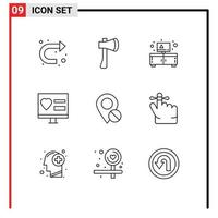 Set of 9 Commercial Outlines pack for web heart building app stand Editable Vector Design Elements