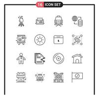 Group of 16 Outlines Signs and Symbols for web world internet hosting lift Editable Vector Design Elements